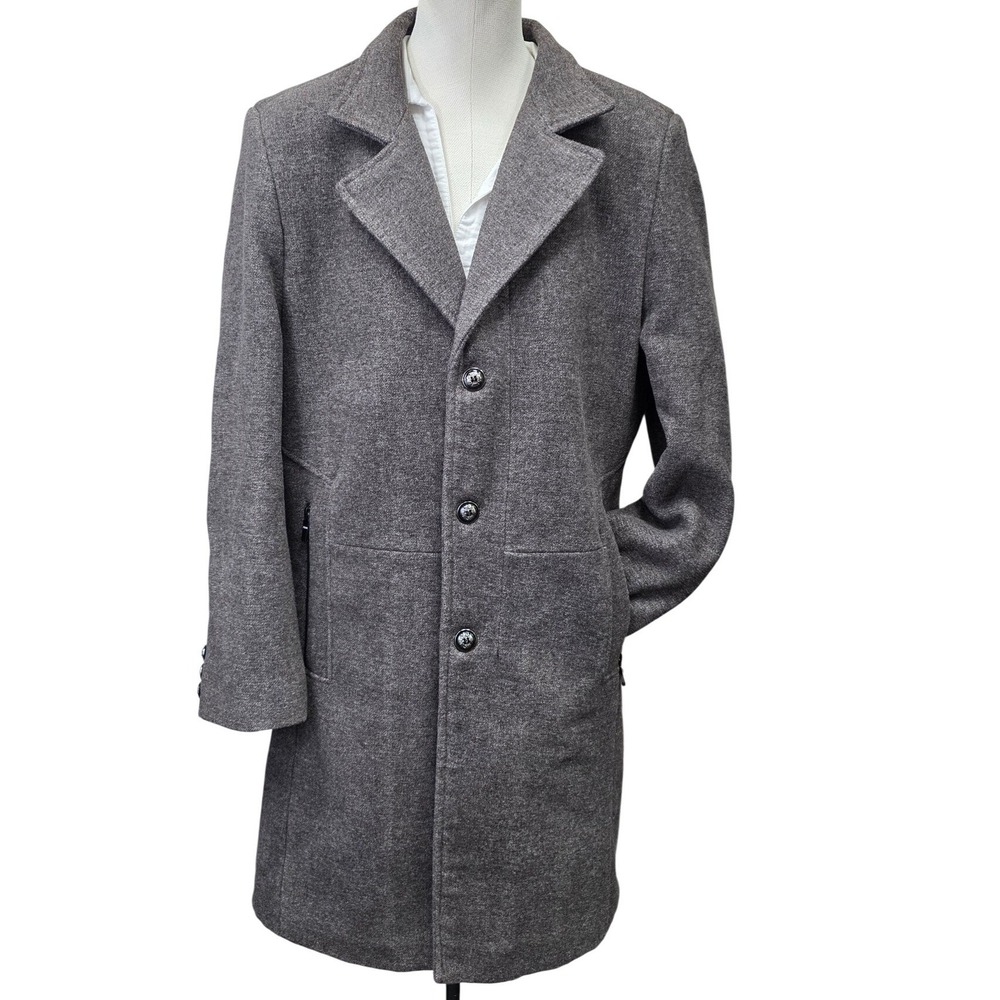 JINGPINFUSHI Mens Wool Blend Overcoat Gray Single Breasted Quilted Lining Size S